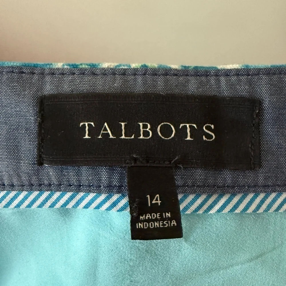 TALBOTS Beachy Blue Floral Canvas Cotton Resort Golf Country Club A-line Skirt